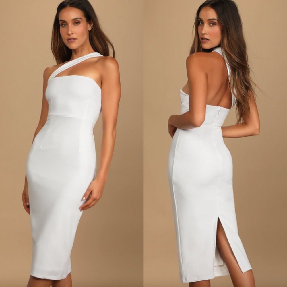 NWT Lulus white one shoulder crossover strap Hold Your Attention bodycon dress
